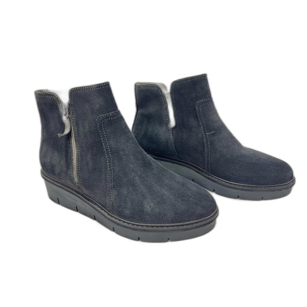 Clarks Women's 11 Wedge Booties Black Suede Ankle Slip On Side Zip
